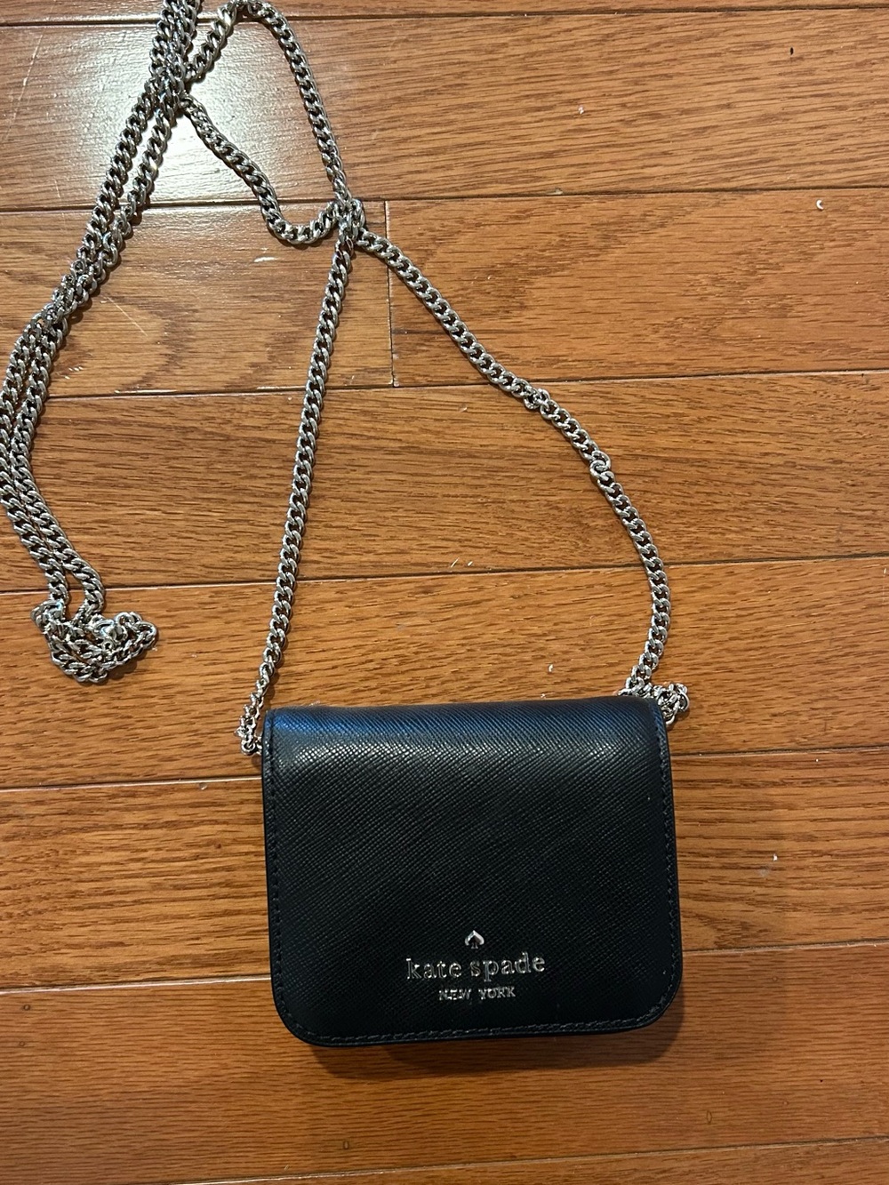 kate spade black crossbody chain wallet with silver hardware